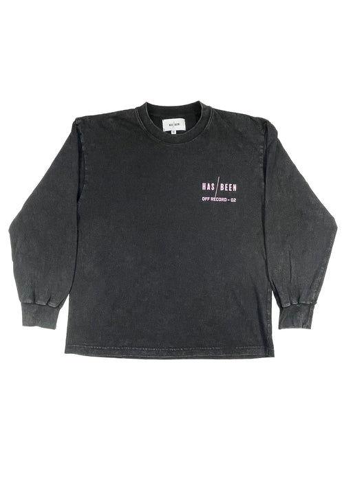 HAS/BEEN HIGH 1994 long sleeve tee black vintage wash oversized fit chest logo front view