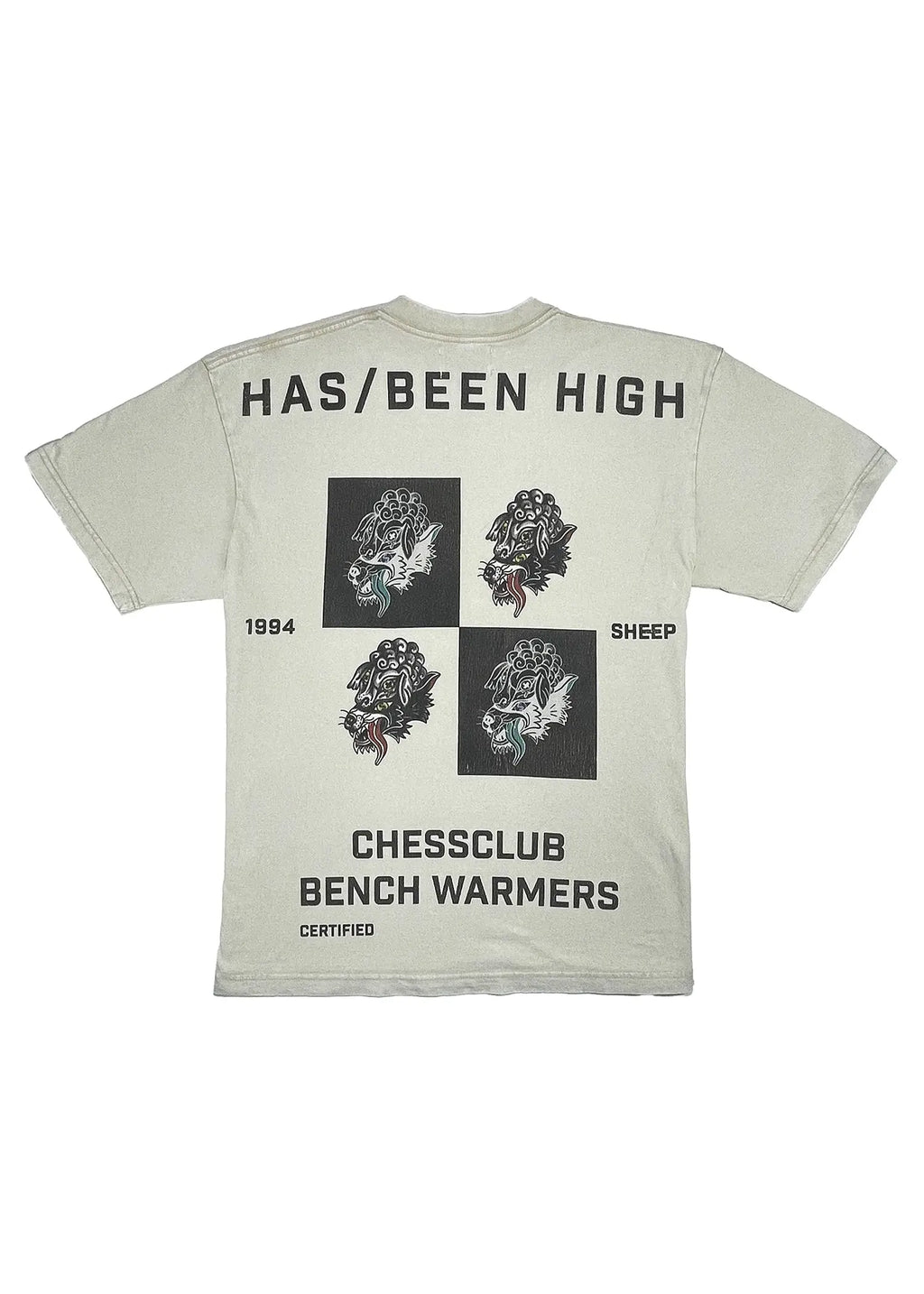 HAS/BEEN HIGH chess club oversized heavyweight tee back print beige streetwear