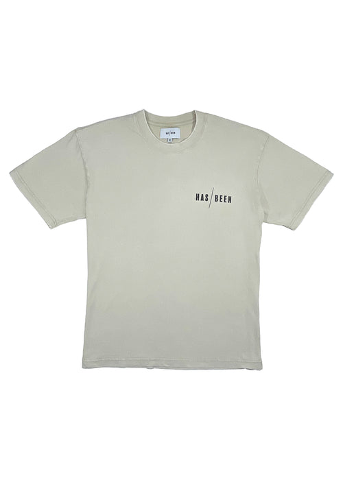 HAS/BEEN HIGH chess club oversized heavyweight tee beige front view