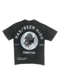 HAS/BEEN HIGH robotics club oversized heavyweight tee black vintage wash back graphic