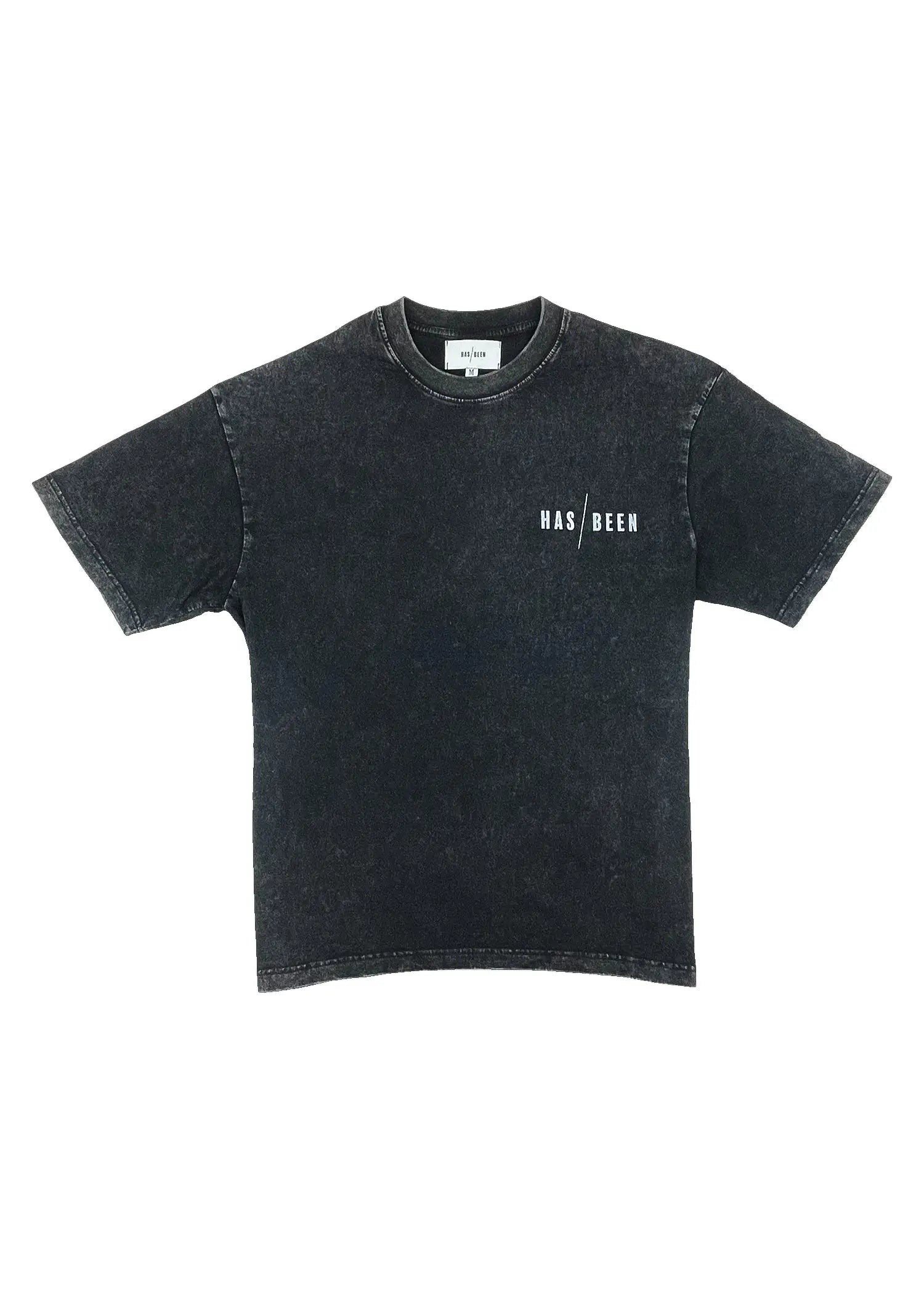HAS/BEEN HIGH robotics club oversized heavyweight tee black vintage wash front view