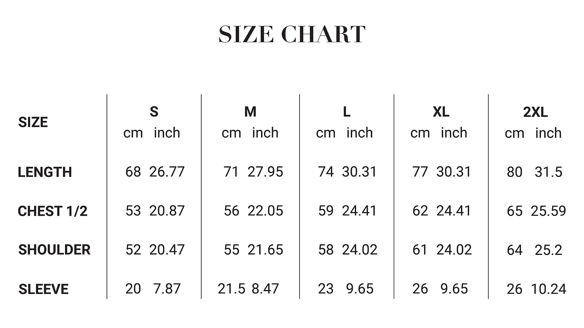HAS/BEEN oversized heavyweight tee size chart with measurements in cm and inches
